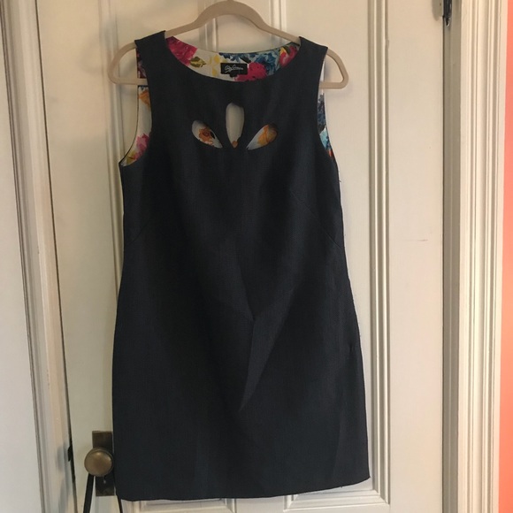 Oleg Cassini Navy Linen Shift Dress - Picture 2 of 5